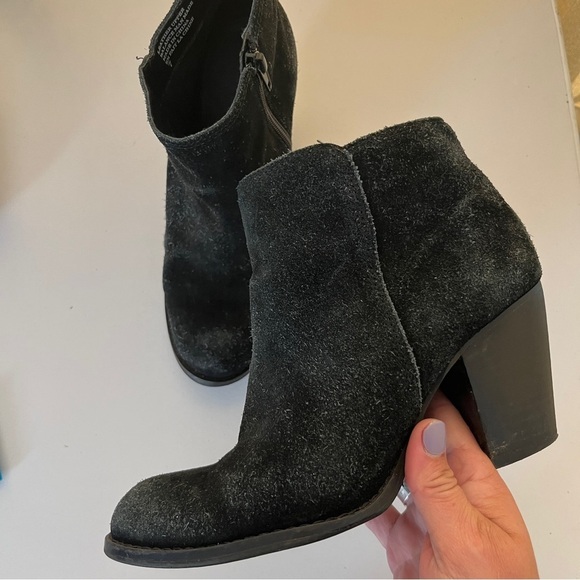 Van Velze & Smith Cullinan Leather Suede Distressed Heeled Ankle Boots Black 7 - Picture 1 of 12